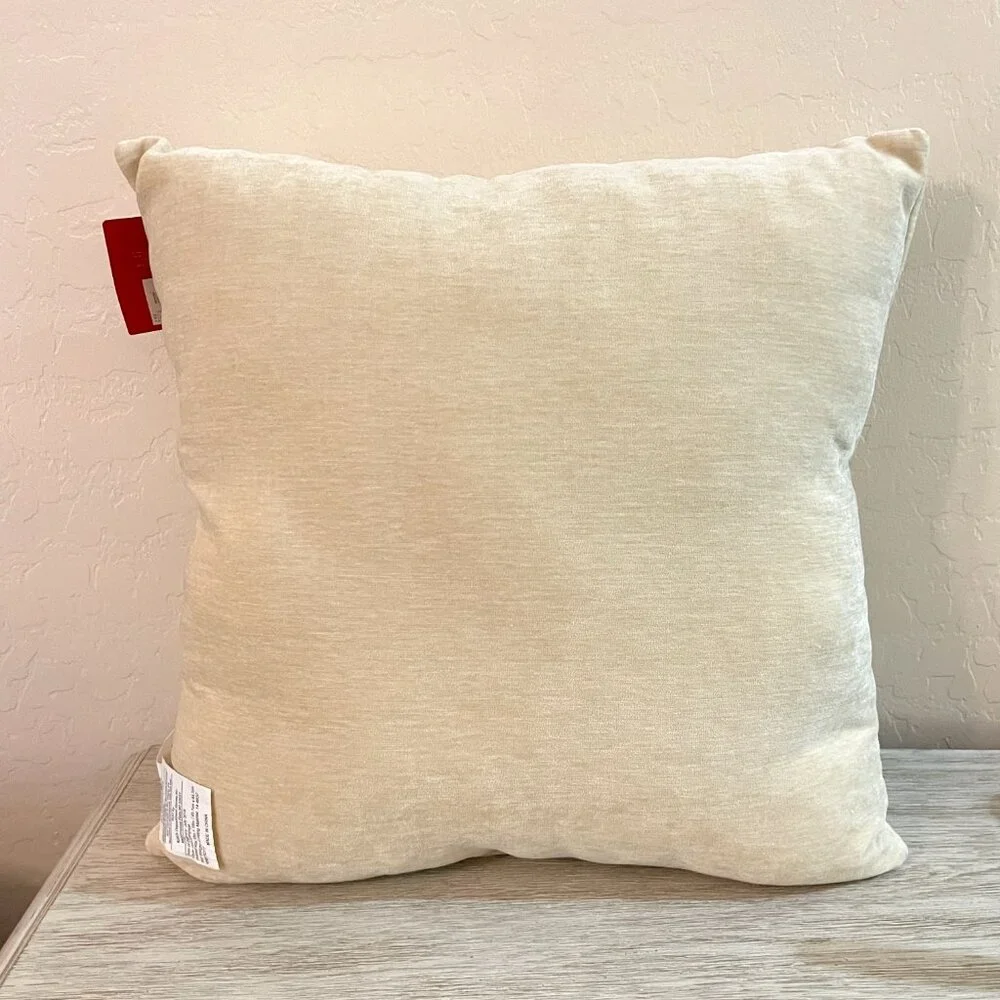 New Christmas Throw Pillow Joy To The World Ivory Velour Gold Sequin 18